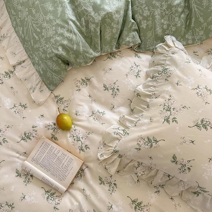 mixinni Reversible Green Floral Duvet Cover Set Twin XL Size - Image 8