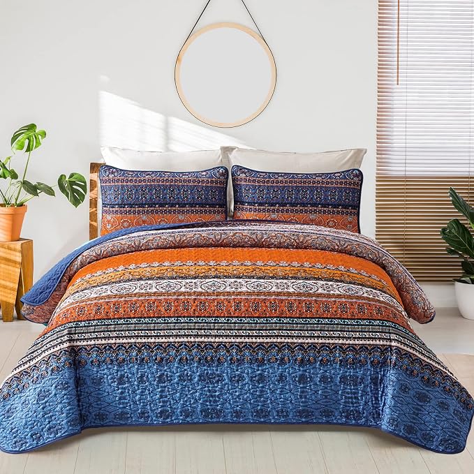 WONGS BEDDING Boho Fall Quilt King Size, Lightweight Microfiber Bed Decor by WONGSBEDDING