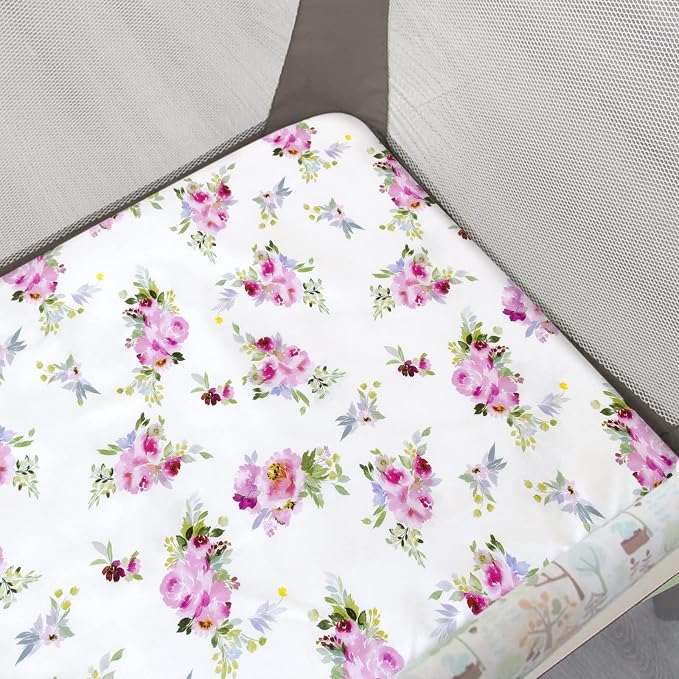 Pack and Play Sheets Girl, 2 Pack Mini Crib Sheets, Stretchy Playard Fitted - Image 2