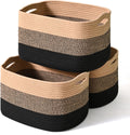 Storage Baskets for Organizing Shelves, Decorative Baskets for Storage, Woven Cotton Rope Basket for Living Room Bedroom Nursery, 15"x11"x9.5", 3 Packs, Gradient Black & Jute