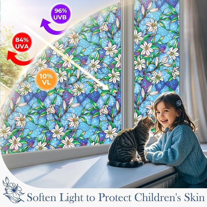 Coavas Static Cling Privacy Window Film, 96% UV & Heat Blocking, Stained Glass - Image 3