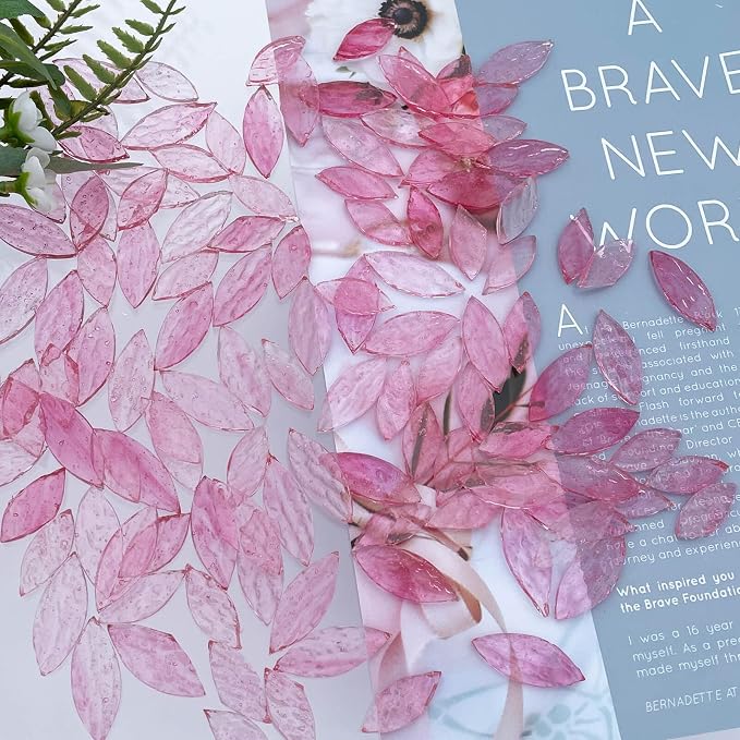 LITMIND 120 Pieces Pink Textured Transparent Mosaic Glass Petals & Leaves in 2 - Image 4