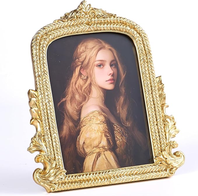 Ornate Gold 5x7 Picture Frame, Vintage Roman Texture, Hand-Crafted Resin Retro by ZIHARA