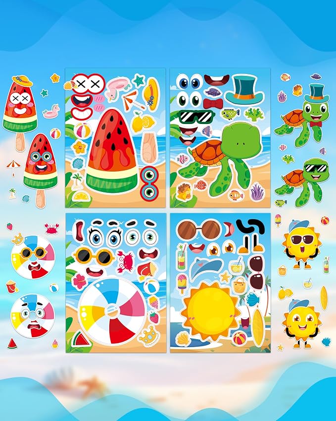 Aowplc 48 Sheets Summer Fun Make-a-Face Sticker Set - Image 7
