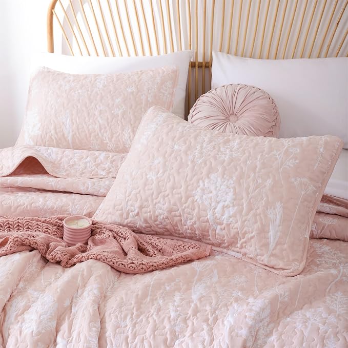 JANZAA Quilts Queen Size Blush Quilt Botanical - Image 3