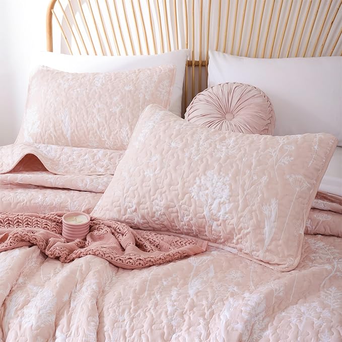 JANZAA Quilt King Size Blush Quilt Botanical - Image 3