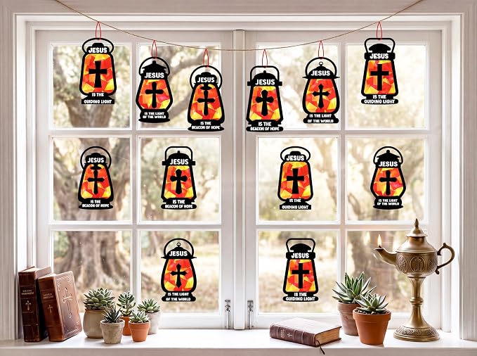 42PCS Sunday School VBS Crafts Bulk: Black Paper Oil-Lamp Nativity Suncatchers - Image 2