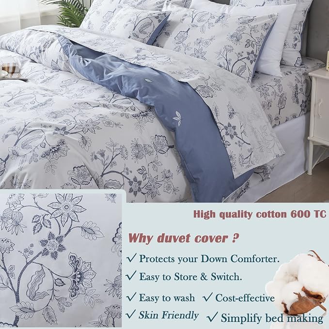 FADFAY Duvet Cover Set Twin Floral Bedding Percale Cotton 600 TC Classical - Image 7