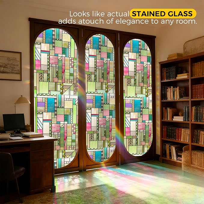 3D Stained Glass Window Privacy Film, Heat Control UV Blocking Static Cling - Image 2