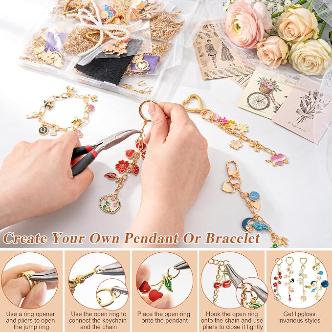 569Pcs Charms Lip Gloss Keychain Making Kit, Bracelet Making Kit, DIY Bag Charm - Image 4