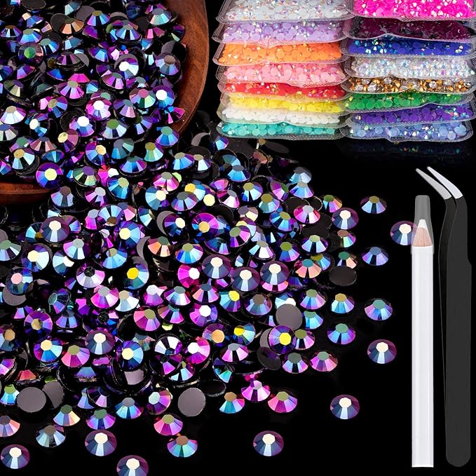 1500pcs 6mm Resin Rhinestones Bulk, Purplish Black AB Flatback Round Jelly by BELLEBOOST