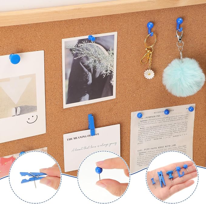 BESARME 200 Pcs Push Pins for Bulletin Board, Thumb Tacks for Cork Board | Blue - Image 5