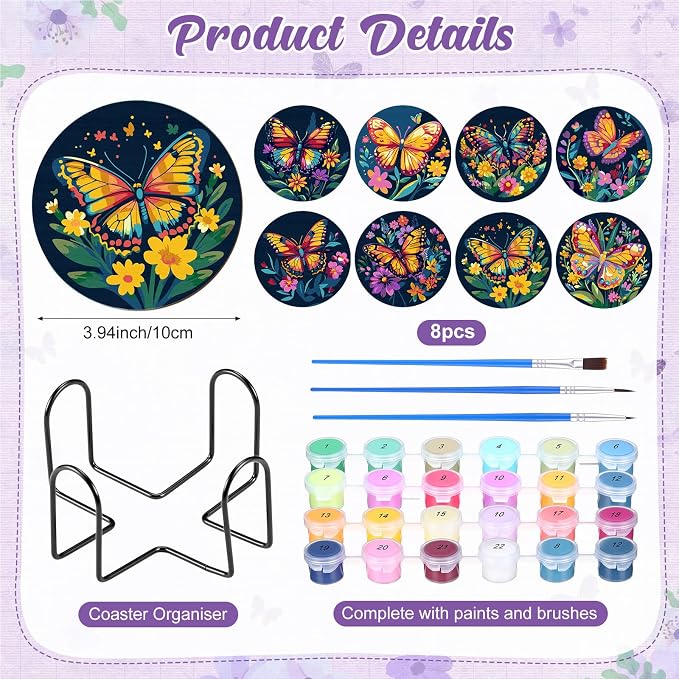 Reallnaive 8 Pcs Butterfly Flowers Paint by Numbers Kit - Image 4