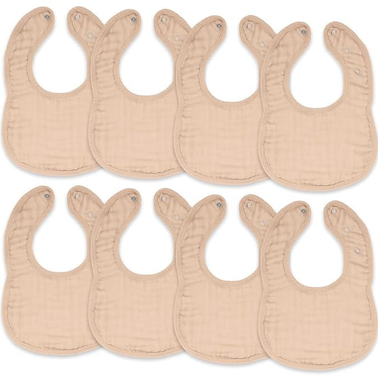 Comfy Cubs Muslin Bibs for Babies, Pack of 8 - Soft and Highly Absorbent, Feeding, Drool and Teething Bib, Adjustable Snaps - Stylish & Colorful Unisex Designs, Giftable Set - Blush