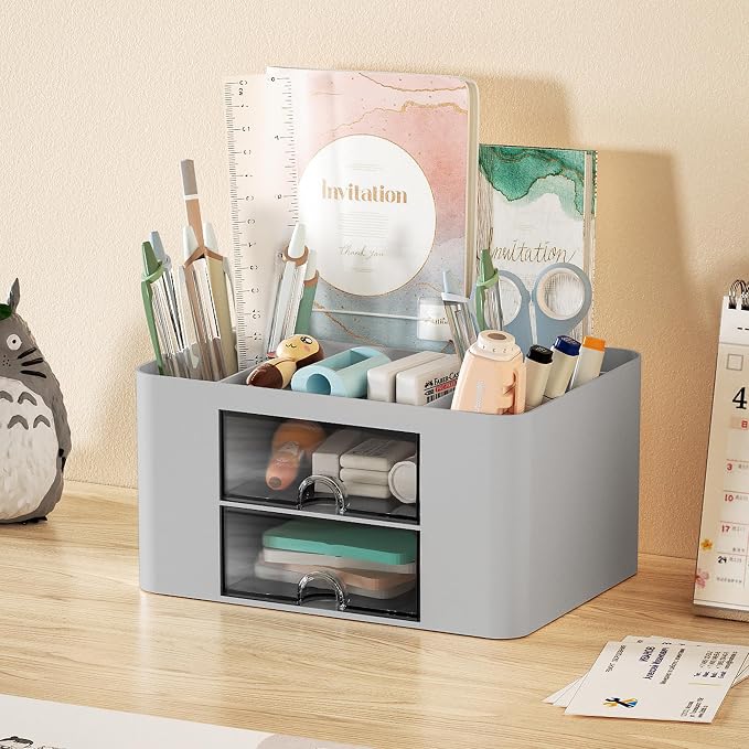 Marbrasse Pen Organizer with 2 Drawer, Desk Organizers and Accessories with 5 - Image 3