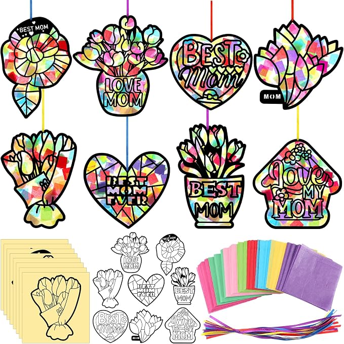 Eersida 32 Pcs Mothers Day Suncatchers Paper Craft Set DIY Flower Shaped by Eersida