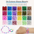 XSEINO About 1200PCS 6mm Glass Beads Bracelet Making Kit, 24 Colorful Nature - Image 2