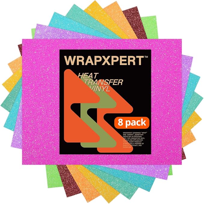 WRAPXPERT Neon Glitter HTV Heat Transfer Vinyl Bundle, 8 Packs Glitter Iron on - Image 9