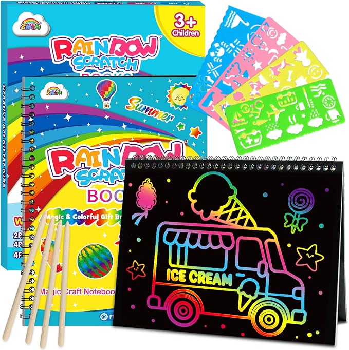 ZMLM Scratch Paper Art-Crafts Gift: 2 Pack Rainbow Notebooks Supplies Toys by ZMLM