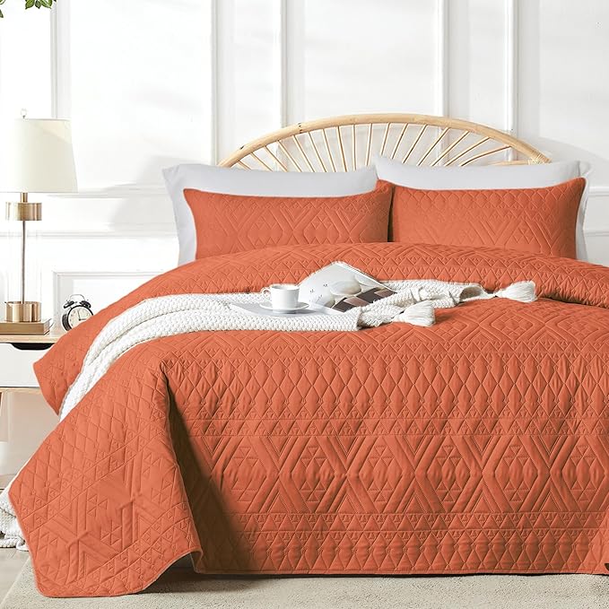 akkialla Twin Size Quilt Bedding Set, Burnt Orange Lightweight Microfiber Soft by akkialla