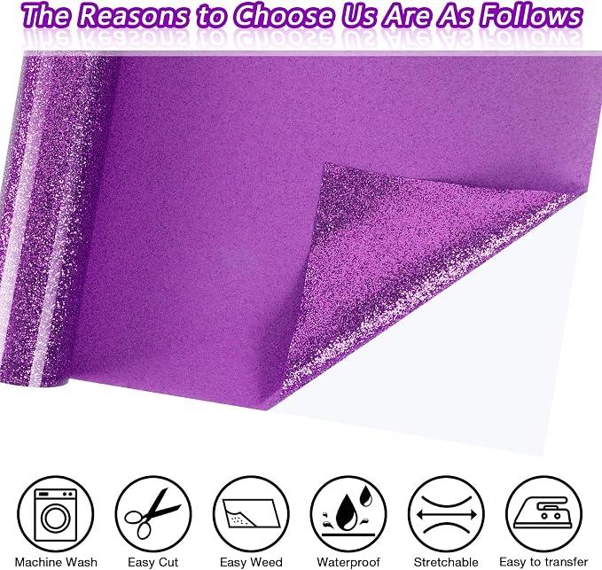 ​TORC Purple Glitter HTV Purple Heat Transfer Vinyl HTV Rolls - Image 2