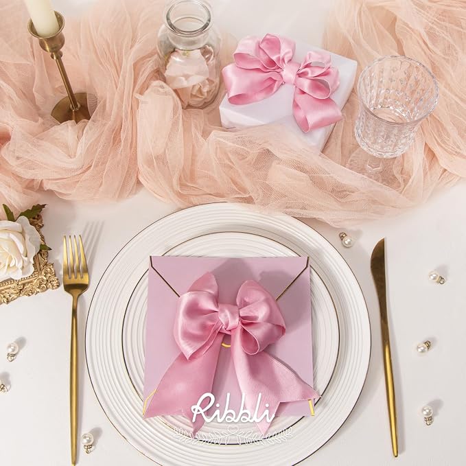 Ribbli Light Pink Double Faced Satin Wired Ribbon 2.5 Inch Pink Christmas Ribbon - Image 3