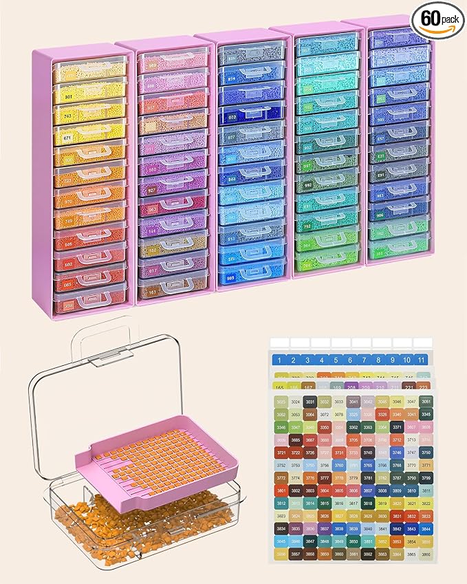Redtwo 60 PCS Diamond Painting Storage Containers Trays, Detachable Trays by Redtwo