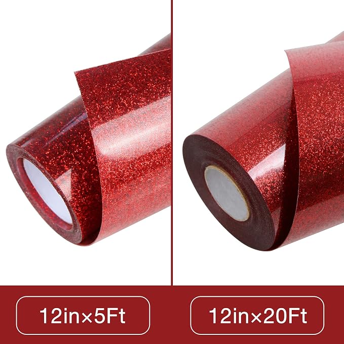 TORC Red Glitter HTV Heat Transfer Vinyl Roll 12 inch x 5 ft Iron on Vinyl - Image 3