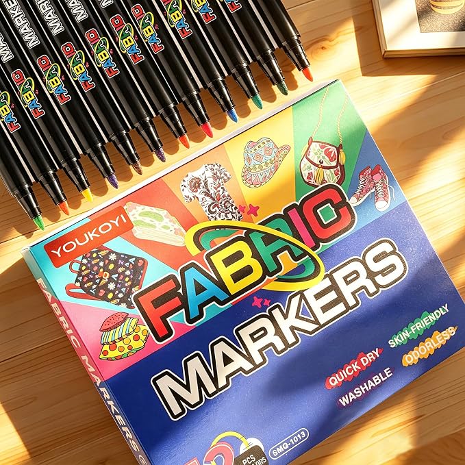 YOUKOYI Fabric Markers, 12 Colors Acrylic Paint Pens, Fabric Decorating Kits No - Image 3