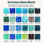 XSEINO About 1200pcs 6mm Crack Glass Beads Bracelet Making Kit, 24 Assorted - Image 2