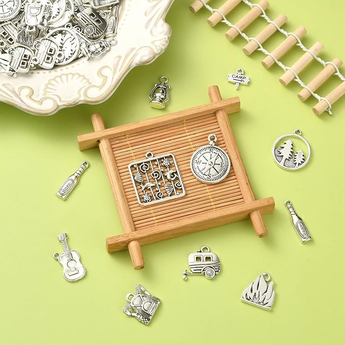 DanLingJewelry 100Pcs 10 Styles Retro Camp Charms Camp Sign Fire Guitar - Image 4