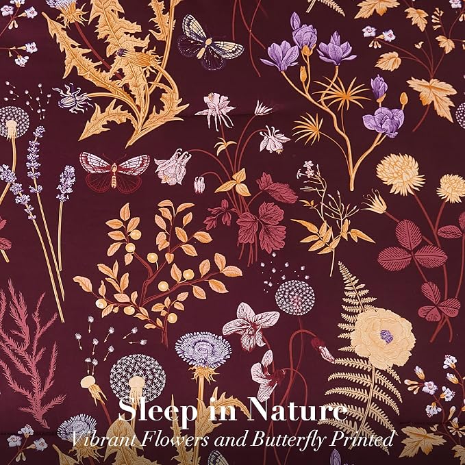 Yiran Queen Comforter Set 7 Piece, Burgundy Floral Bedding Set, Bed in a Bag - Image 4