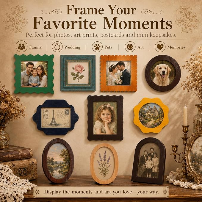 10 Pack Solid Pine Wood Vintage Picture Frames, Gallery Wall Decor, Decorative - Image 5