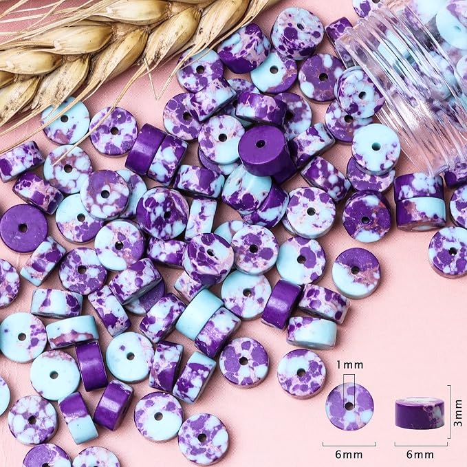Natural Stone Heishi Beads for Necklace Making, 4 mm x 6 mm Small Flat Round - Image 6