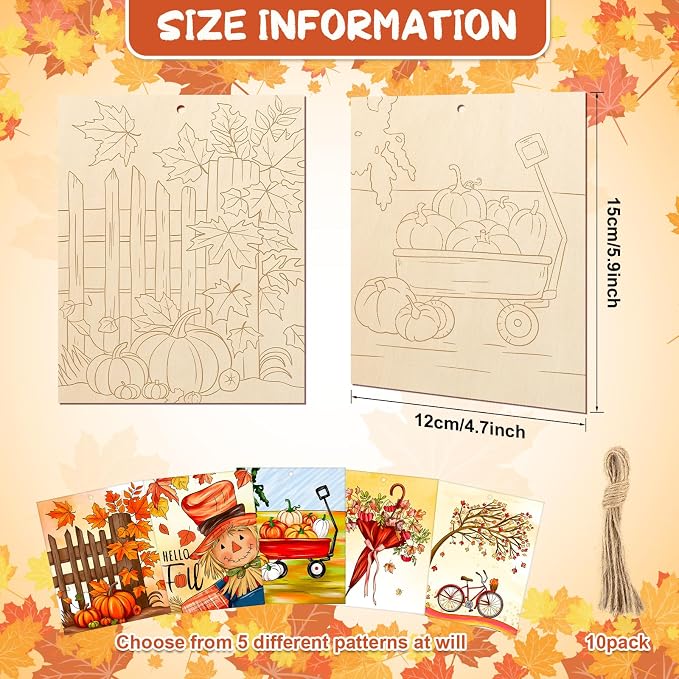 COCHIE 10PCS Fall Thanksgiving Unfinished Wood Crafts to Paint - Image 2