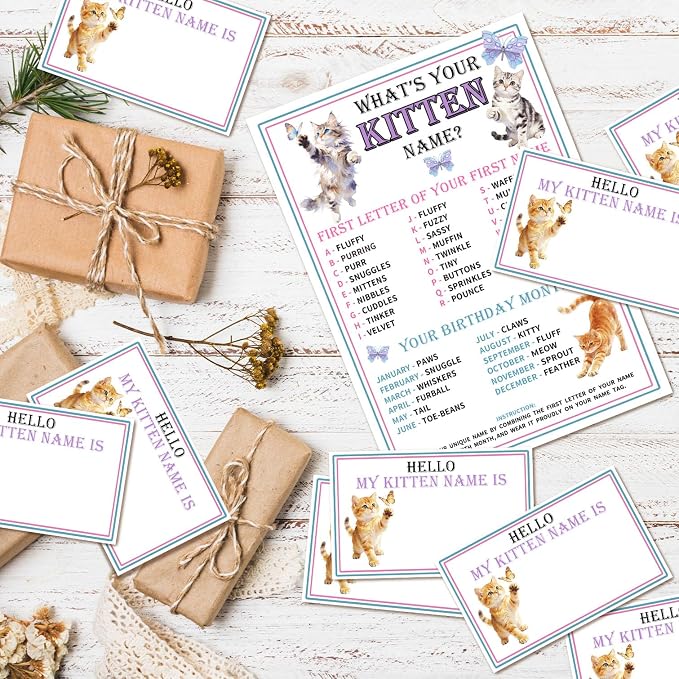 What's Your Kitten Name Game Cards, Birthday Game Supplies, 1 Kitten Name Game - Image 3
