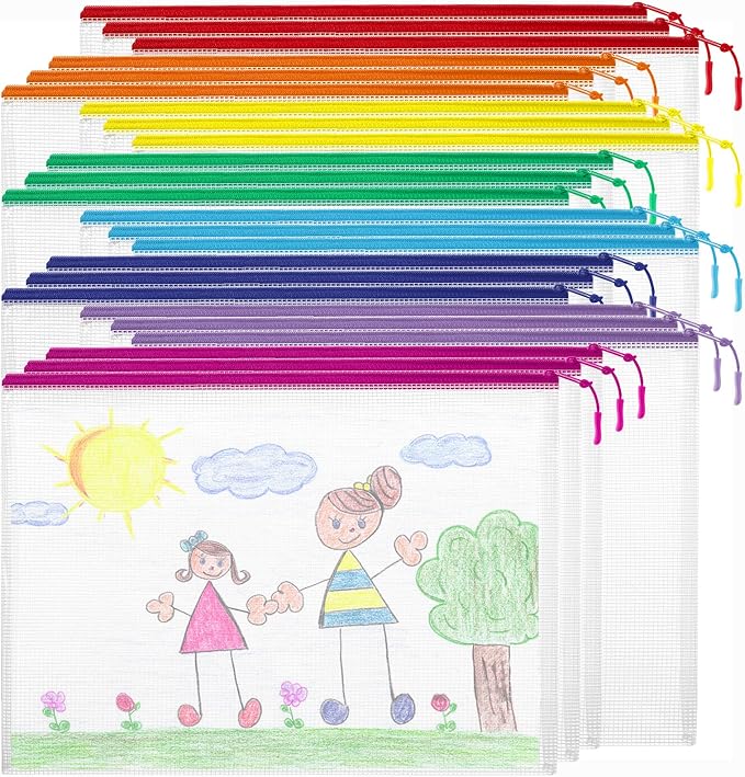 YOPCDJ 24pcs Mesh Zipper Pouch Bags Puzzle Storage Bags, A4 13x9 Inches Large by YOPCDJ