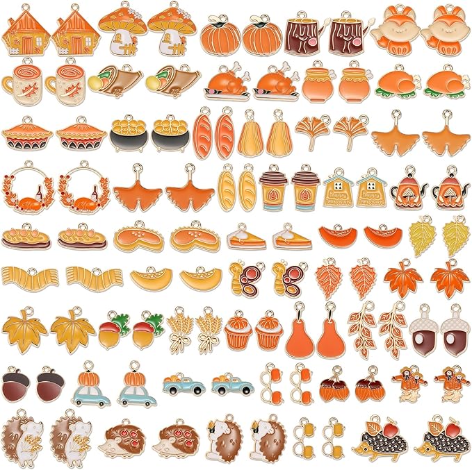 100Pcs 50 Pairs Fall Charms for Jewelry Making and Bracelets, Thanksgiving by ProfessionalDIYArtSupplier
