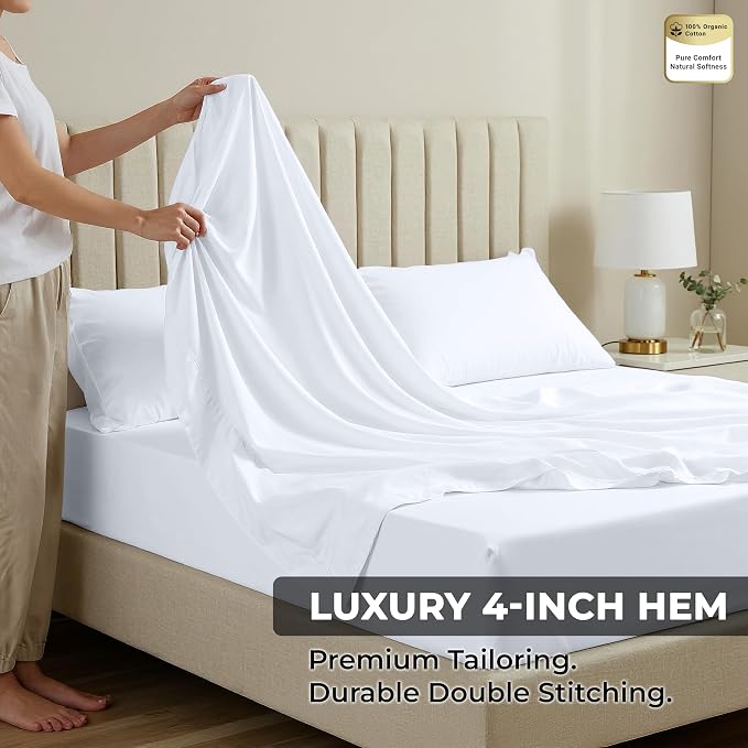 Royale Linen 100% Organic Cotton California King 2 Pack Flat Sheet Only -Super - Image 6