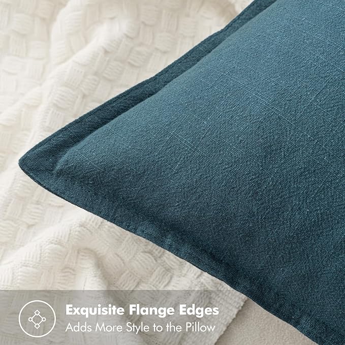 MIULEE Decorative Linen Pillow Covers 16x16 Inch Blue ​Boho Farmhouse​ ​Neutral - Image 2