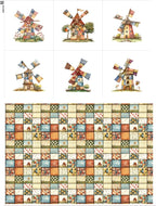 Patchwork Fabric Panel with Windmill Designs – 100% Cotton Satin, 6 Printed by FabricsTown
