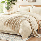 Zzlpp Full Comforter Set 7 Pieces, Cream Tufted Bed in a Bag - Image 2