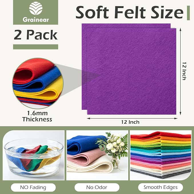 Purple Soft Felt Sheets for Crafts, 1.6mm Thick, Handmade Crafts, DIY Projects - Image 3