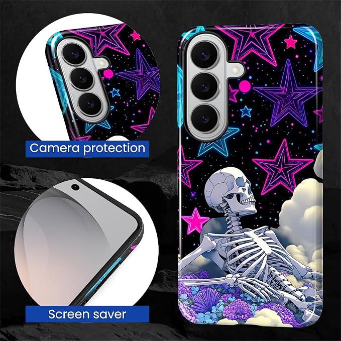 for Samsung Galaxy S26 Case, Skull Star Collage Pattern Glossy 2 in 1 - Image 6