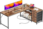 PRAISUN 53" L Shaped Desk with Power Outlets & USB-C Port, Reversible Computer by PRAISUN