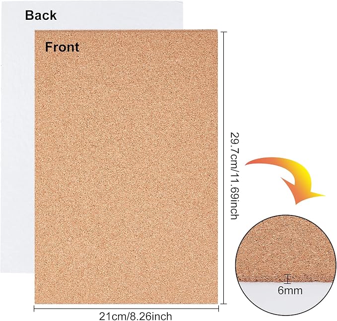 BENECREAT 6 Pack 11.7x8.2" Self-Adhesive Cork Sheets Rectangle Insulation Cork - Image 2