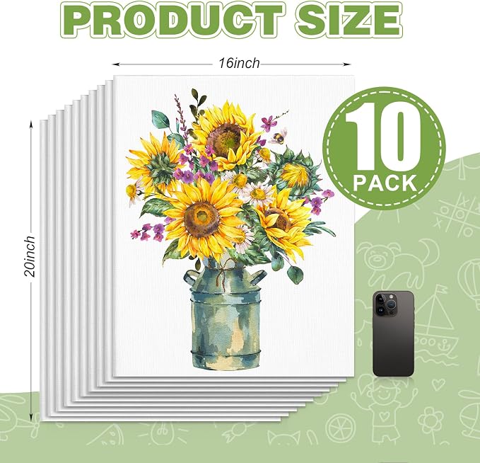 ESRICH Canvas for Painting 16x20 Inch, 10 Pack Flat Canvas Boards for Painting - Image 2