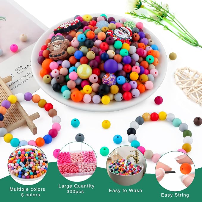 300Pcs Silicone Beads 9mm Mix Color, Bulk Silicone Beads 9mm - Image 3