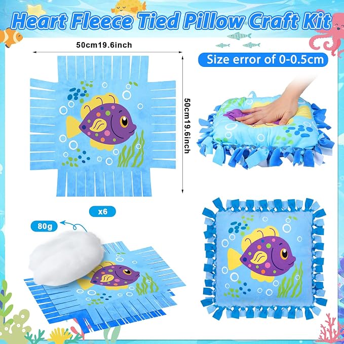 Chunful 6 Sets Under the Sea Tied Pillow Craft Kit DIY Underwater Animals - Image 2