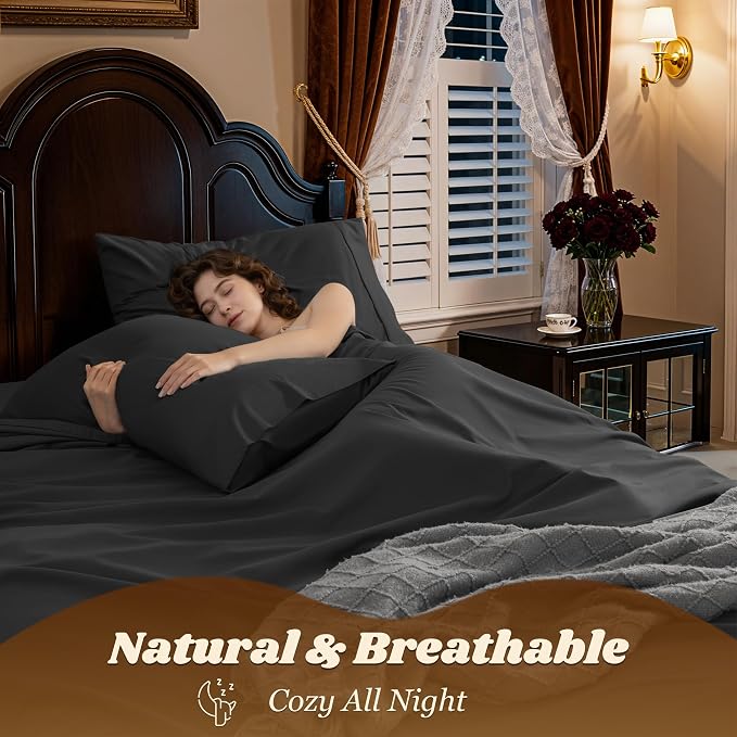 LBRO2M 100% Cotton Sheets Set Deep Pocket 19", 1000 Thread Count Full Size 4 - Image 5